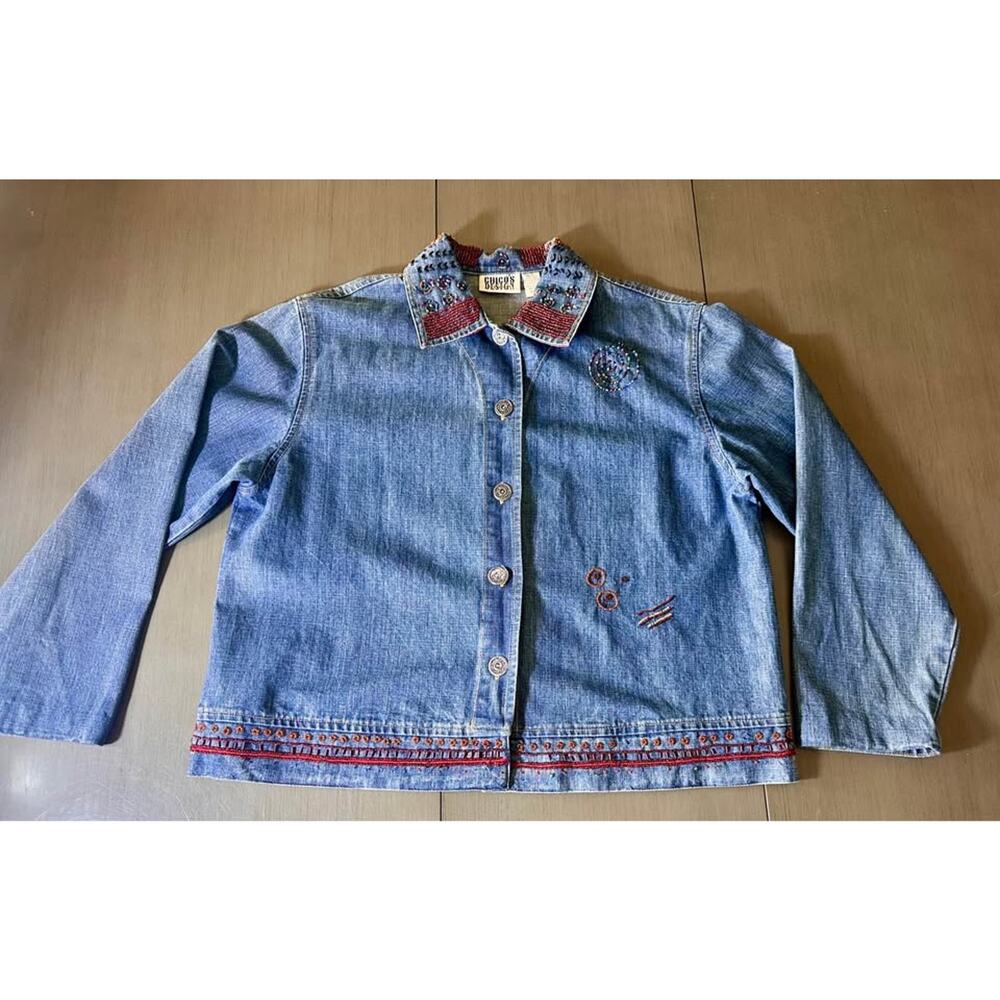 Chicos Design Vintage Beaded 90’s Denim Jacket